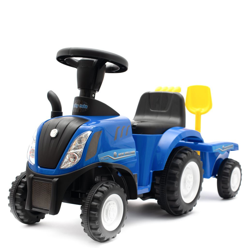 Baby Mix New Holland jeździk traktor z przyczepą i narzędziami niebieski