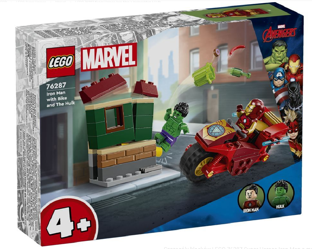 LEGO Marvel Iron Man z motocyklem i Hulk 76287