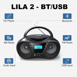 Radioodtwarzacz CD LILA czarny 2 USB BT