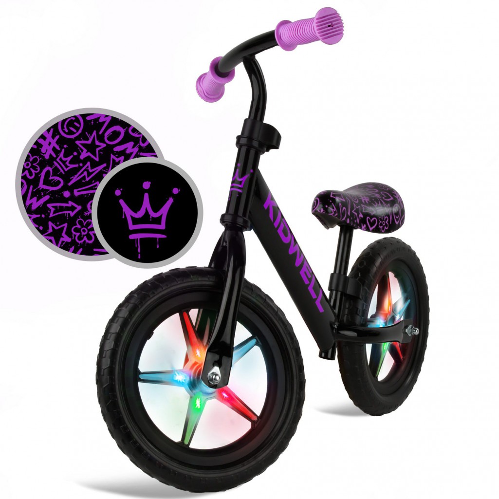Kidwell Rowerek biegowy REBEL LED Neon pink świecące koła