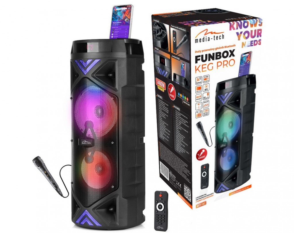 Przenośny głośnik Bluetooth 5.0+EDR MEDIA-TECH FUNBOX KEG PRO 1400W KARAOKE