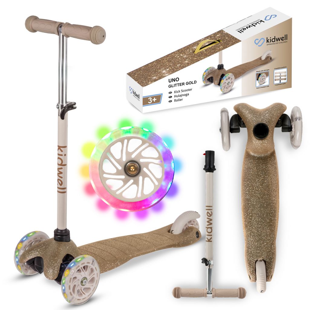 Kidwell Hulajnoga balansowa UNO Glitter Gold led koła