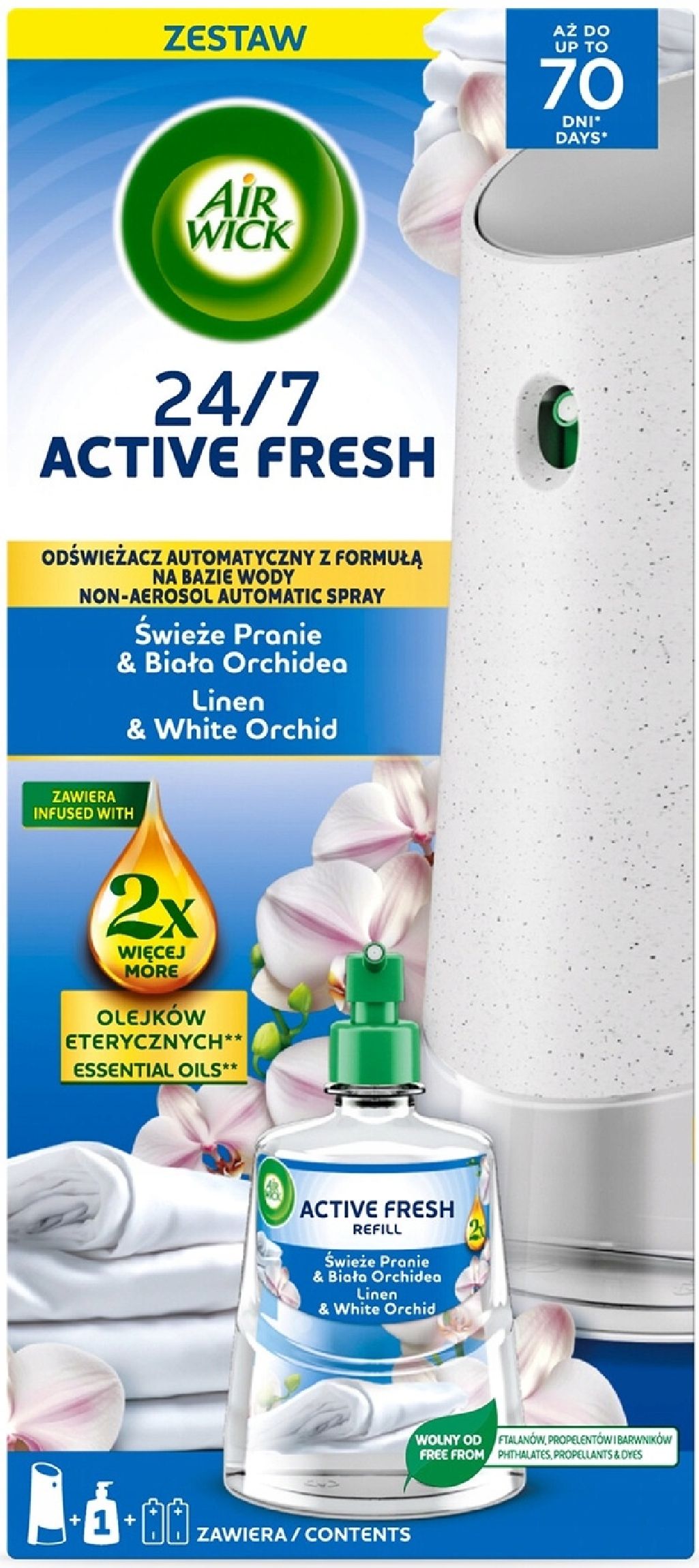 Komplet Air Wick Active Fresh Świeże Pranie & Biała Orchidea 228ml