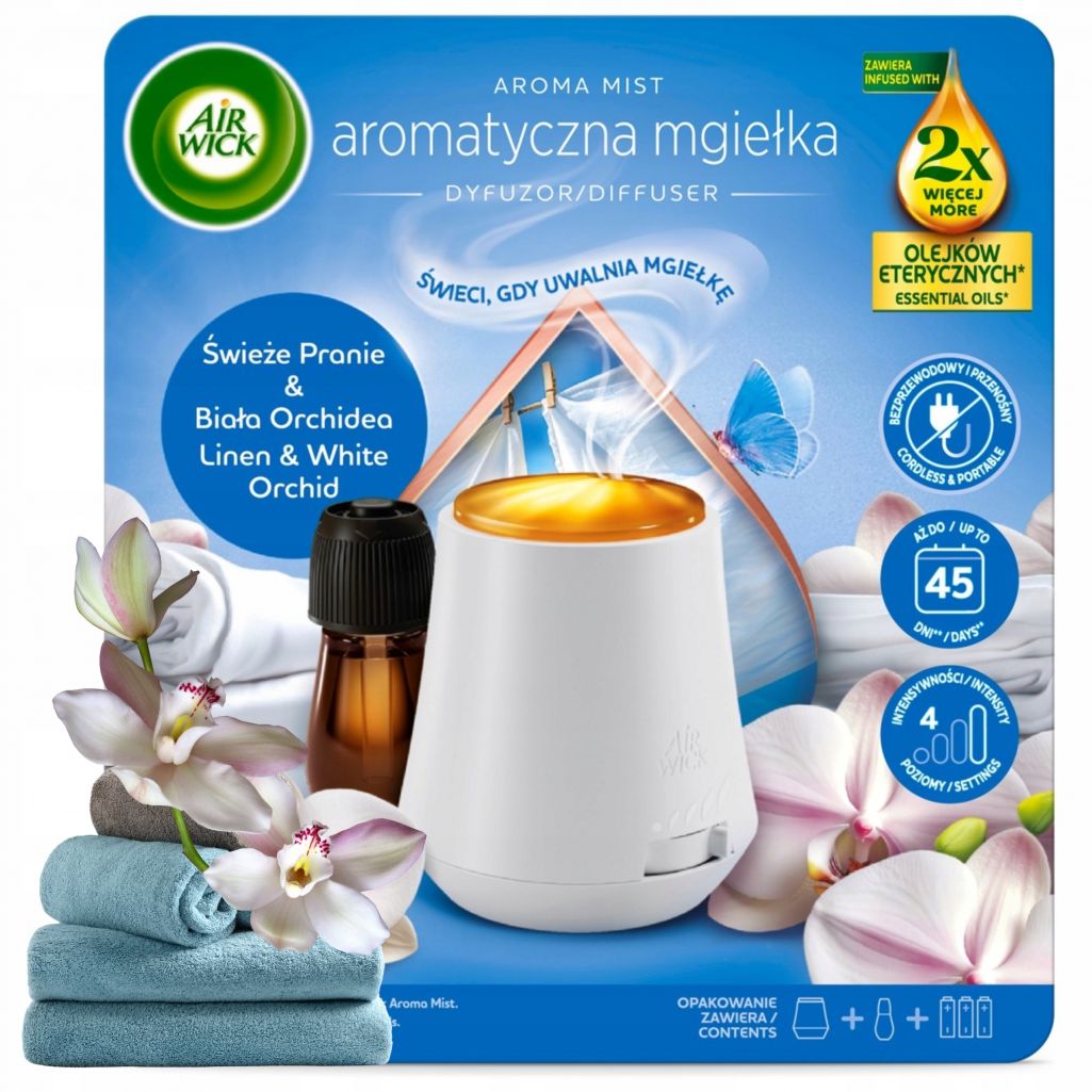Komplet Air Wick MIST Mgiełka Świeże Pranie & Biała Orchidea 20ml