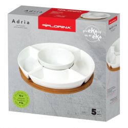 Miseczki Do Dipów Florina Adria Biała Okrągły 5 Elem + Podstawa Bambusowa
