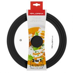 Pokrywka Szklana Żaroodporna 3w1 Florina 24/26/28 Cm Z Silikonem Czarny