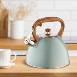 Czajnik Nieelektryczny Frank Florina 2.5 L Z Gwizdkiem, IND Zielony, Uchwyt Drewniany