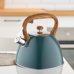 Czajnik Nieelektryczny Frank 2.5 L Z Gwizdkiem, IND Ciemny Zielony, Uchwyt Drewniany