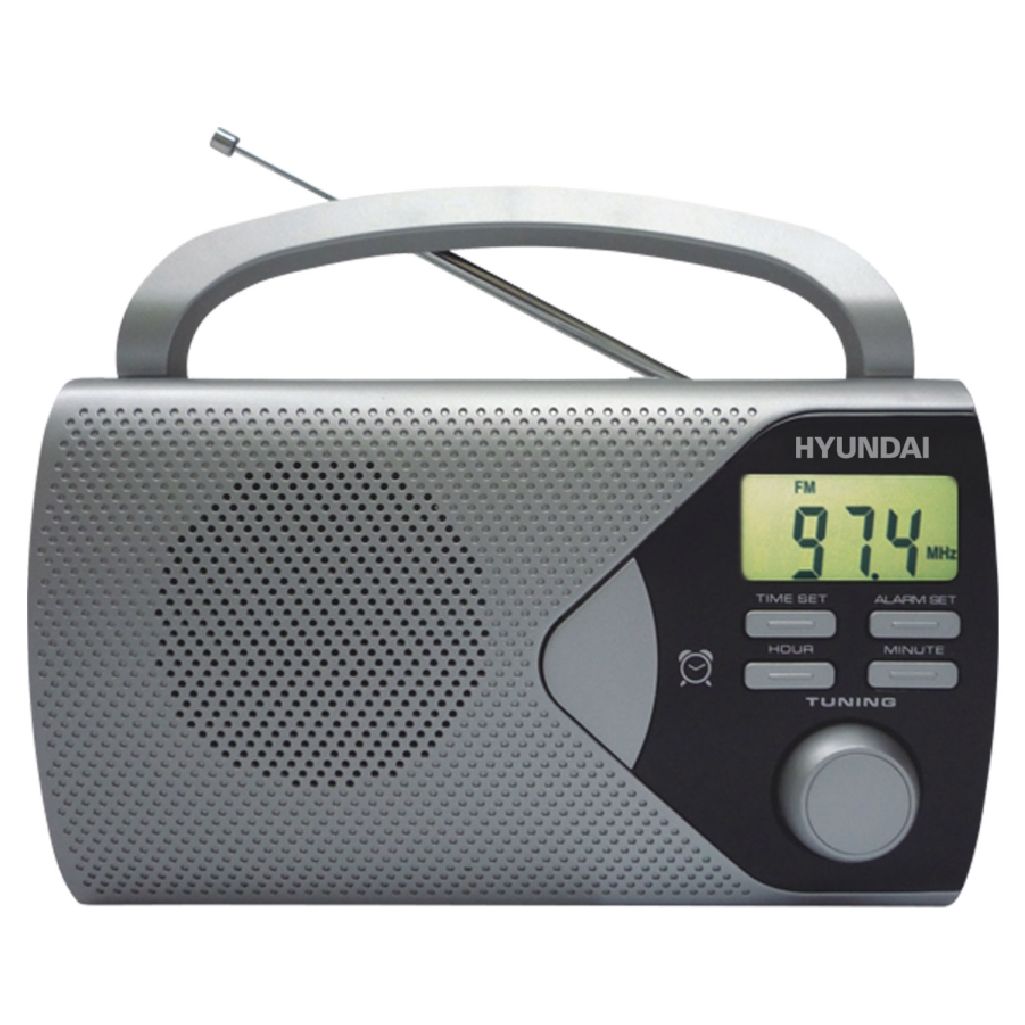 Radio Hyundai PR 200S Srebrne Bat-Siec (LCD, AM/FM, Zegar, Budzik, Minijack)