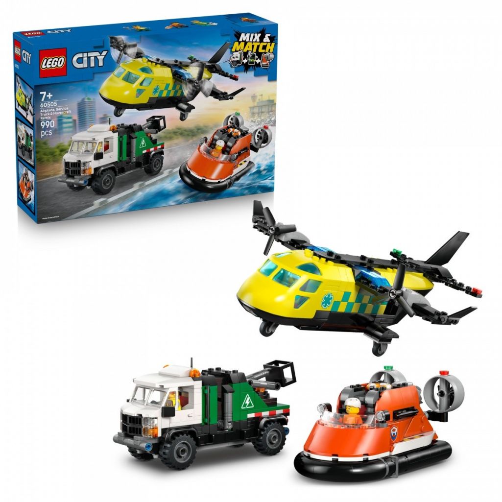LEGO City 60505 Zestaw Z Samolotem, Ciężarówką Serwisową I Poduszkowcem