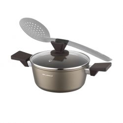Garnek Aston Florina 20 cm 2,1L. Z Pokrywką, IND. by Mateusz Gessler (Szampan, Powłoka Non-Stick, Uchwyt Czarny)