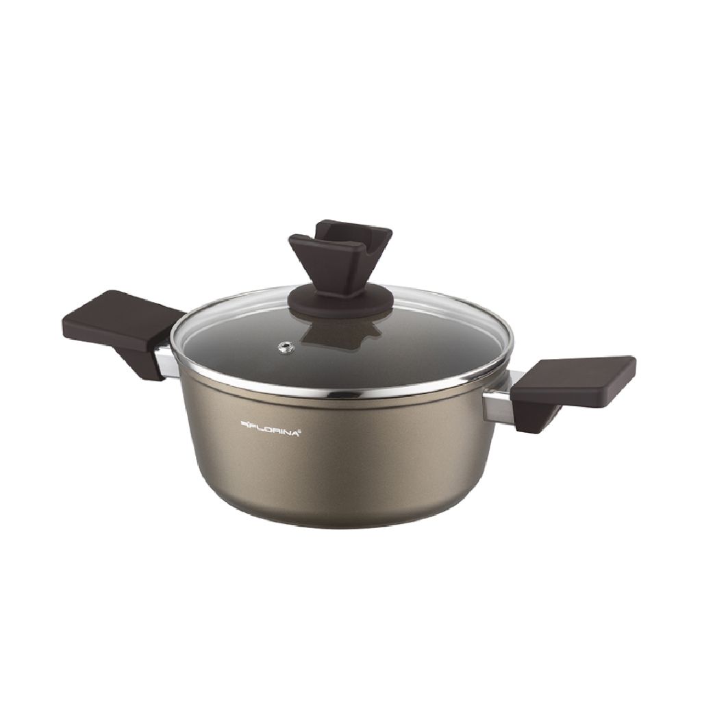 Garnek Aston Florina 20 cm 2,1L. Z Pokrywką, IND. by Mateusz Gessler (Szampan, Powłoka Non-Stick, Uchwyt Czarny)