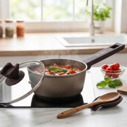 Garnek Aston Florina 20 cm 2,1L. Z Pokrywką, IND. by Mateusz Gessler (Szampan, Powłoka Non-Stick, Uchwyt Czarny)
