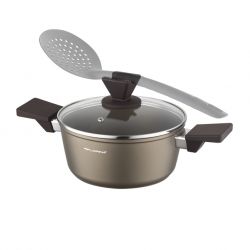 Garnek Aston Florina 22 CM 3,0L. Z Pokrywką, IND. by Mateusz Gessler (Szampan, Powłoka Non-Stick, Uchwyt Czarny)