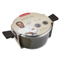 Garnek Aston Florina 22 CM 3,0L. Z Pokrywką, IND. by Mateusz Gessler (Szampan, Powłoka Non-Stick, Uchwyt Czarny)
