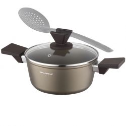 Garnek Aston 26 cm Florina 5,1L. Z Pokrywką, IND. by Mateusz Gessler (Szampan, Powłoka Non-Stick, Uchwyt Czarny)