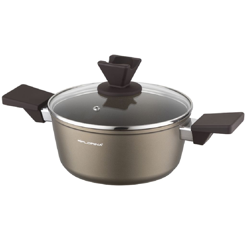 Garnek Aston 26 cm Florina 5,1L. Z Pokrywką, IND. by Mateusz Gessler (Szampan, Powłoka Non-Stick, Uchwyt Czarny)
