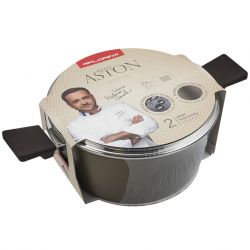 Garnek Aston 26 cm Florina 5,1L. Z Pokrywką, IND. by Mateusz Gessler (Szampan, Powłoka Non-Stick, Uchwyt Czarny)