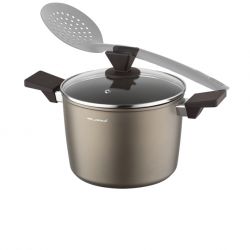 Garnek Aston Florina 22 cm 5,0L. Z Pokrywką Wysoki, IND. by Mateusz Gessler (Szampan, Powłoka Non-Stick, Uchwyt Czarny)