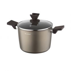 Garnek Aston Florina 22 cm 5,0L. Z Pokrywką Wysoki, IND. by Mateusz Gessler (Szampan, Powłoka Non-Stick, Uchwyt Czarny)