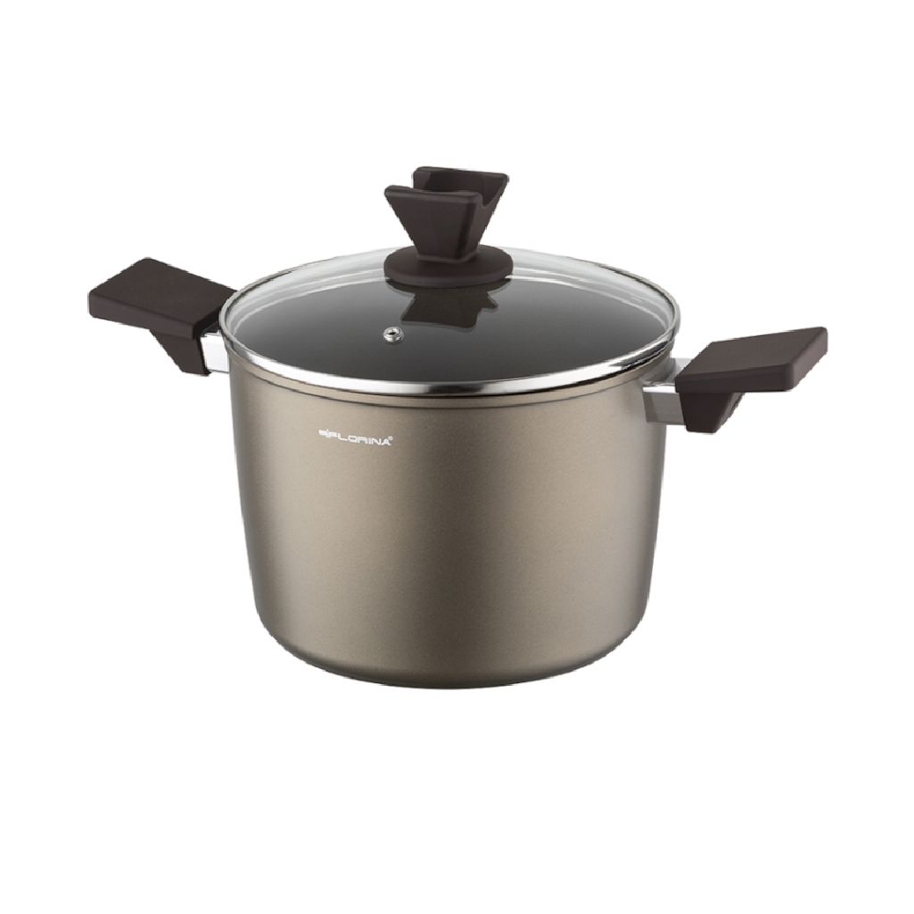 Garnek Aston Florina 22 cm 5,0L. Z Pokrywką Wysoki, IND. by Mateusz Gessler (Szampan, Powłoka Non-Stick, Uchwyt Czarny)
