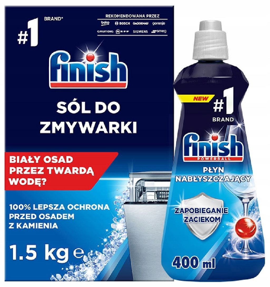 Finish Duopack Sól 1,5kg + Płyn Nabłyszczający Shine&Protect 400ml Fresh Zestaw