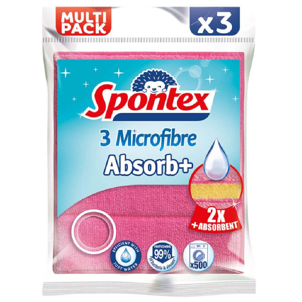 Ściereczka Gąbczasta Uniwersalna Mictrofibre Absorb+ 3 Szt Spontex