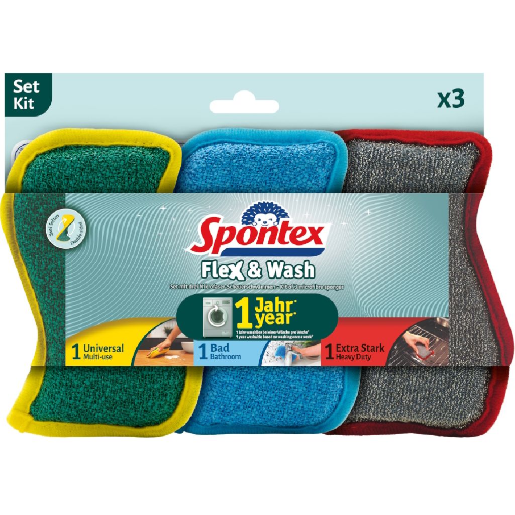 Zmywak Gąbka i Mictrofibre 2w1 Spontex Flex&Wash Kit 3 Szt
