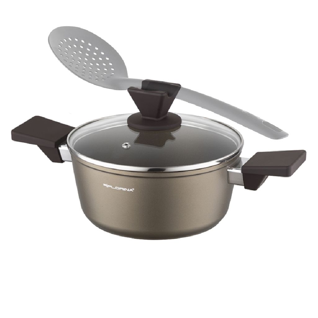 Garnek Florina Aston 24 CM 4,0L. Z Pokrywką, IND. by Mateusz Gessler (Szampan, Powłoka Non-Stick, Uchwyt Czarny