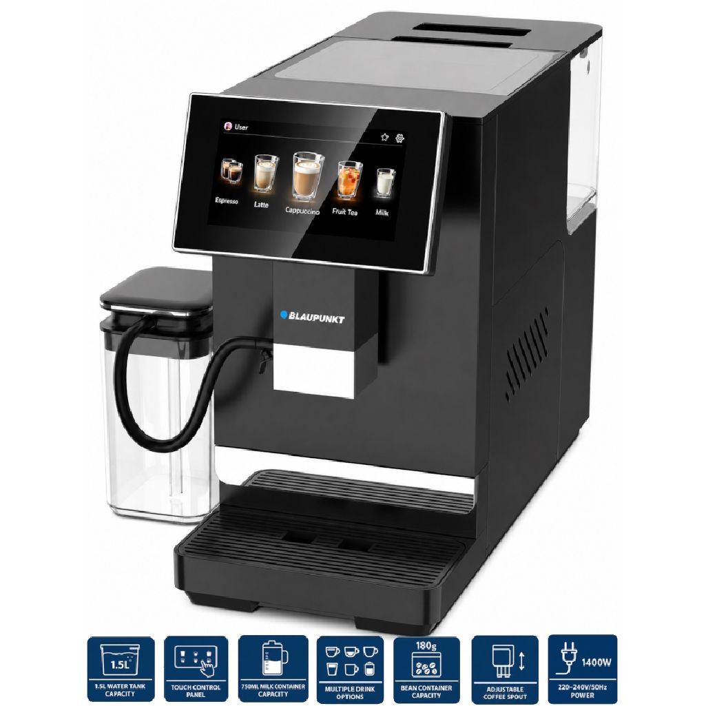 Ekspres Ciśnieniowy Blaupunkt CMA 501 Czarny (20 Bar, LCD, Młynek, Automat Spieniający, Pojemnik Na Mleko)