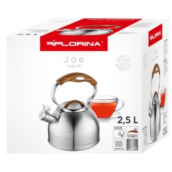 Czajnik Nieelektryczny Florina Joe 2.5 L Z Gwizdkiem, IND. (Inox, Uchwyt Drewno)