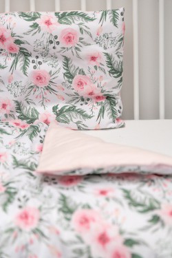 SENSILLO Pościel dziecięca do łóżeczka komplet 100x135 cm róże różowe