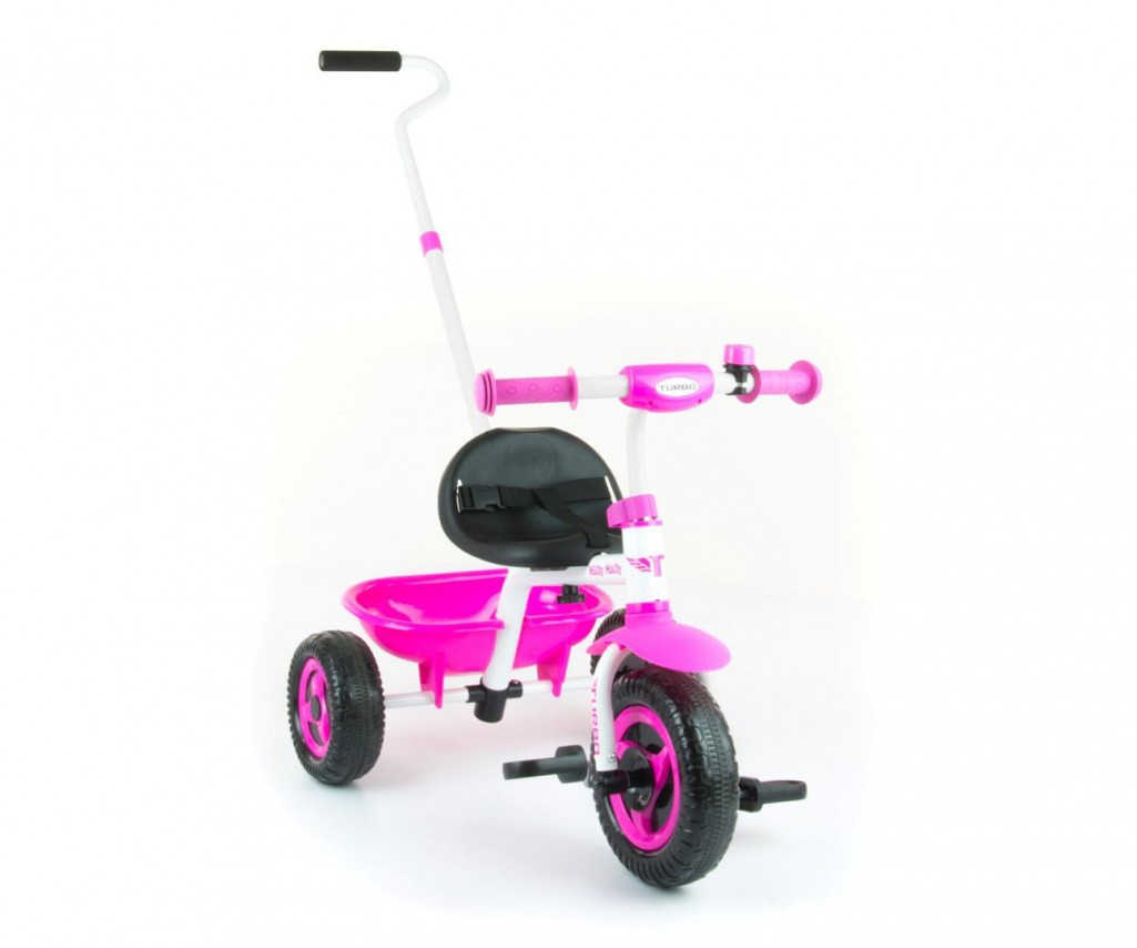 Milly Mally Turbo rowerek trójkołowy + pchaczem pink