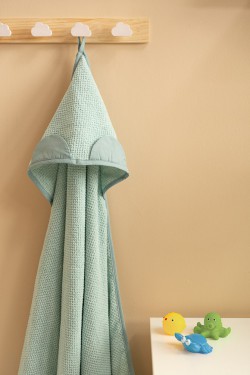 Sensillo Okrycie kąpielowe ręcznik z kapturem Miś mięta 100x100