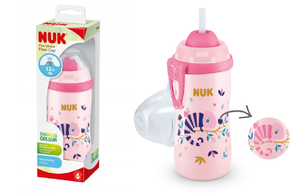 Nuk Kubek Flex cup 300ml +12m z silikonowa słomka kameleon rózowy