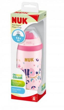 Nuk Kubek Flex cup 300ml +12m z silikonowa słomka kameleon rózowy