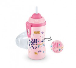 Nuk Kubek Flex cup 300ml +12m z silikonowa słomka kameleon rózowy