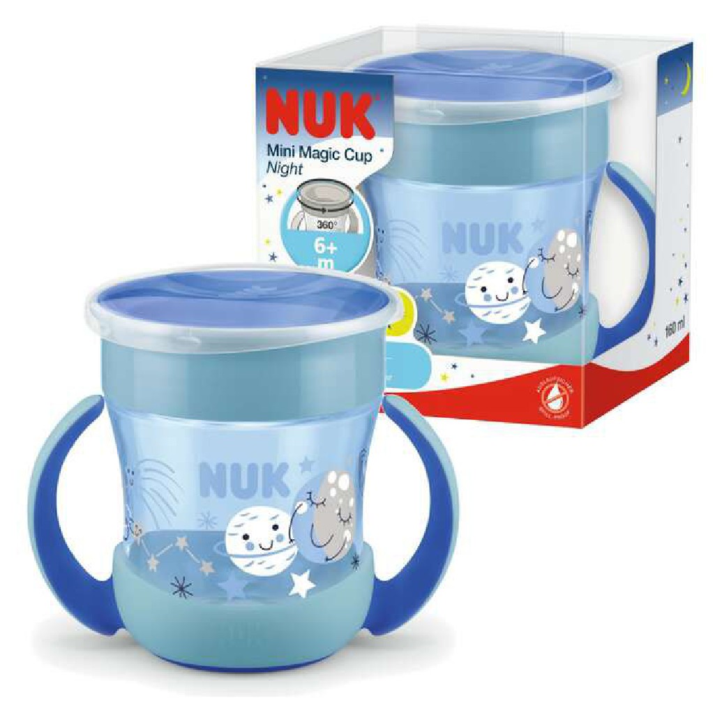 NUK Kubek niekapek Magic Cup z uchwytami 160ml 6m+  świeci w ciemności niebieski
