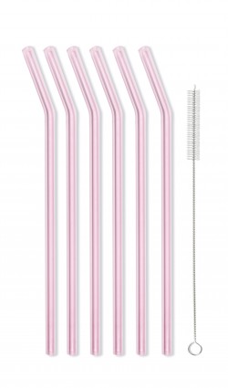 Słomki szklane zakrzywione Vialli Design różowe 6 szt.
