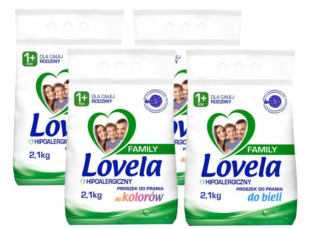 Lovela Family Proszek do prania kolorowych tkanin 2,1 kg x2, białych tkanin 2,1 kg x2