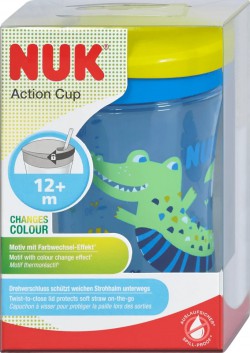 NUK Action Cup Kubek niekapek z silikonową słomką 12m+ niebieski, 230ml