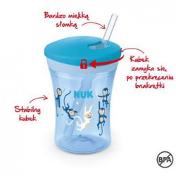 NUK Action Cup Kubek niekapek z silikonową słomką 12m+ niebieski, 230ml