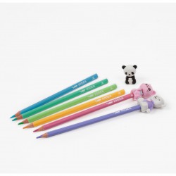Kidea Zestaw ołówek, kredki i gumki 9 elementów Pluszaki