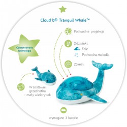 Cloud b Tranquil Whale Blue Family - Lampka z projekcją świetlną i grzechotką -Wieloryb niebieski
