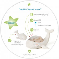 Cloud b Tranquil Whale White Family - Lampka z projekcją świetlną i grzechotką - Wieloryb biały