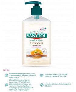 Antybakteryjne mydło w płynie Sanytol 250 ml o zapachu mleczka migdałowego i pszczelego