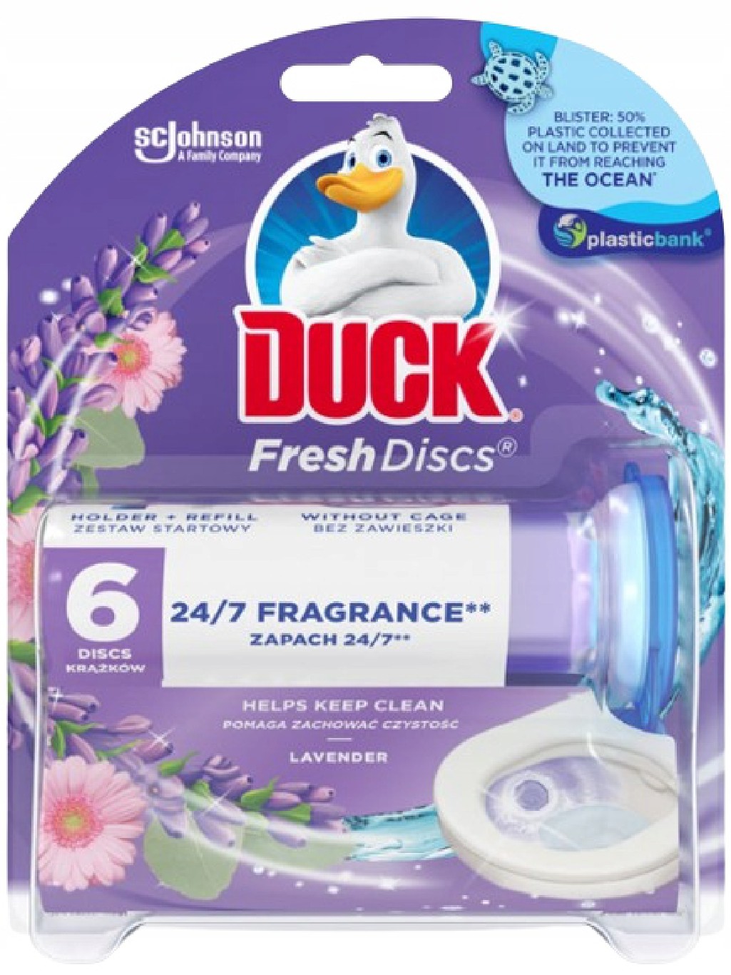 Żelowe krązki do toalety z aplikatorem Duck Fresh Disc o zapachu lawendy (6 krążków)