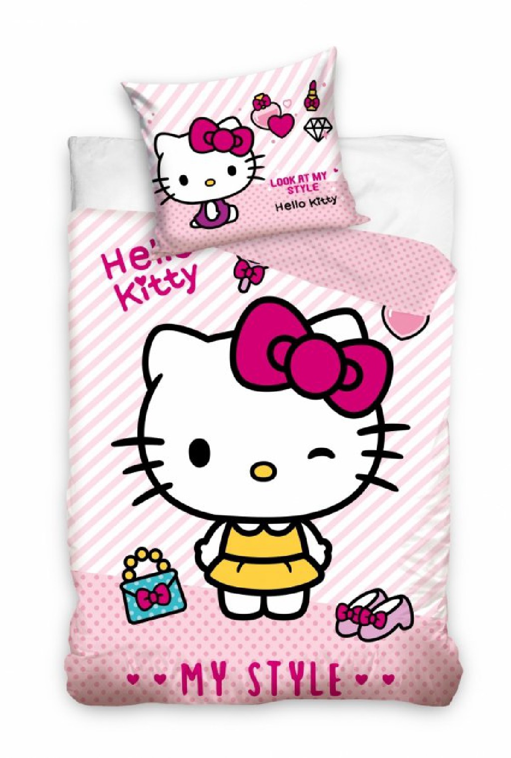 Carbotex Pościel bawełniana HELLO KITTY 140 x 200 cm komplet pościeli HK224003-PP